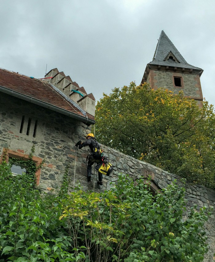 Blitzschutzmontage Burg Frankenstein